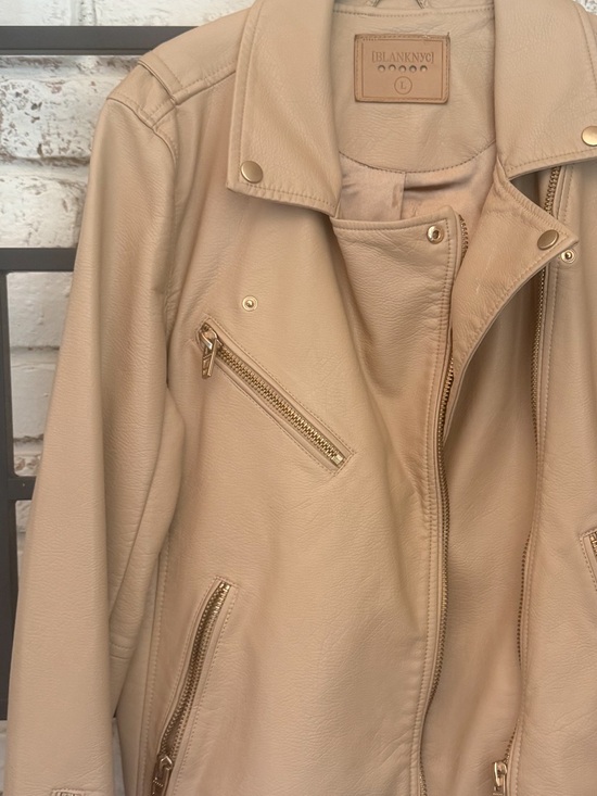Blank NYC Jackets & Blazers - Blank NYC Light Beige Faux leather Moto Jacket with Gold Hardware